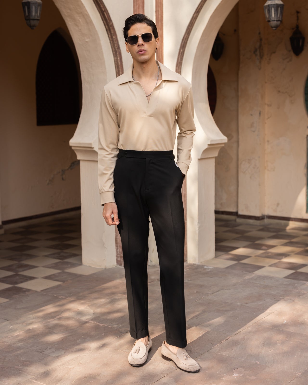 Marfil Beige Seamless Placket Polo (Half/Full Sleeves)