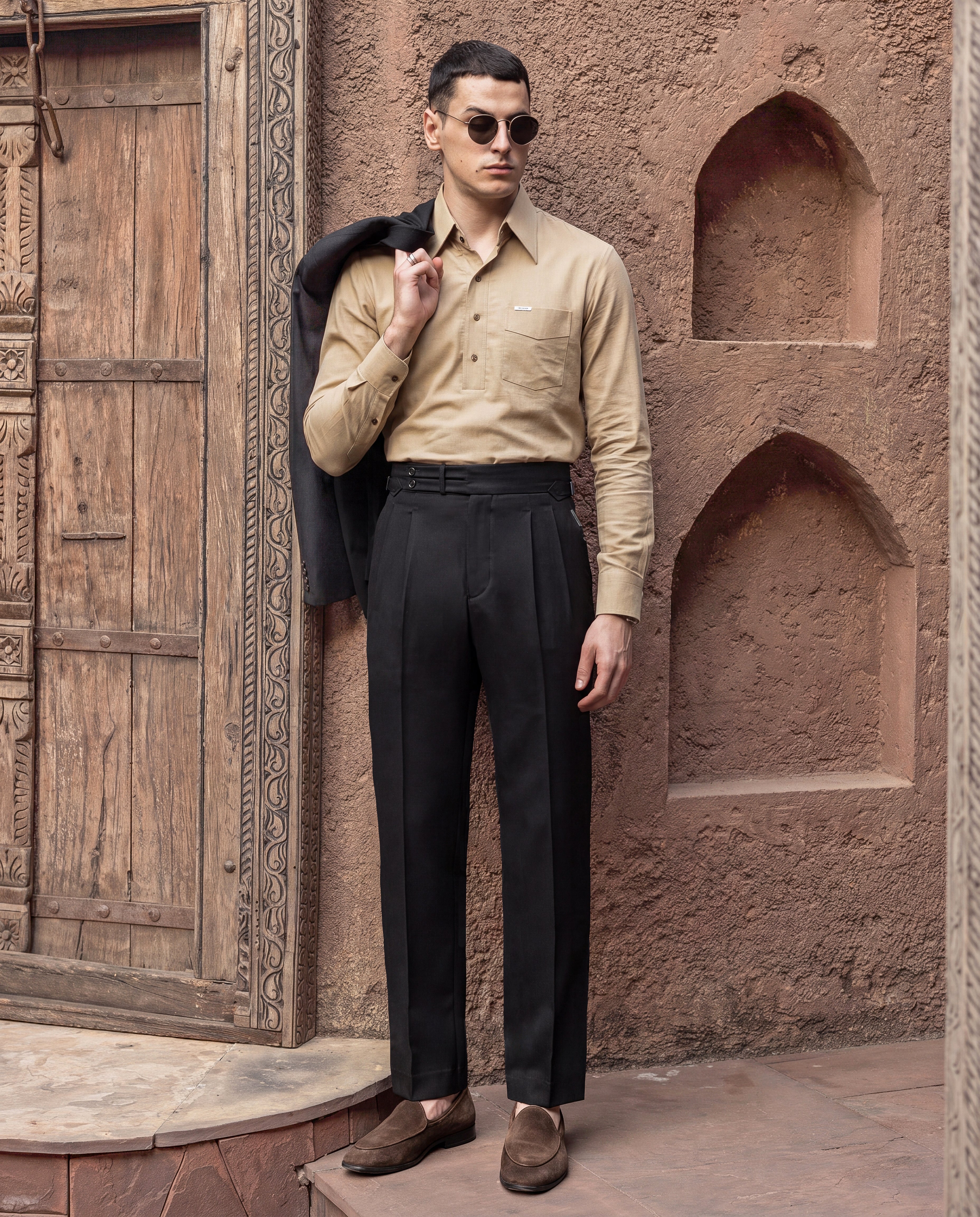 Black Double Tab Gurkha Trousers (Fit 201 : Tailored Straight - High Rise)