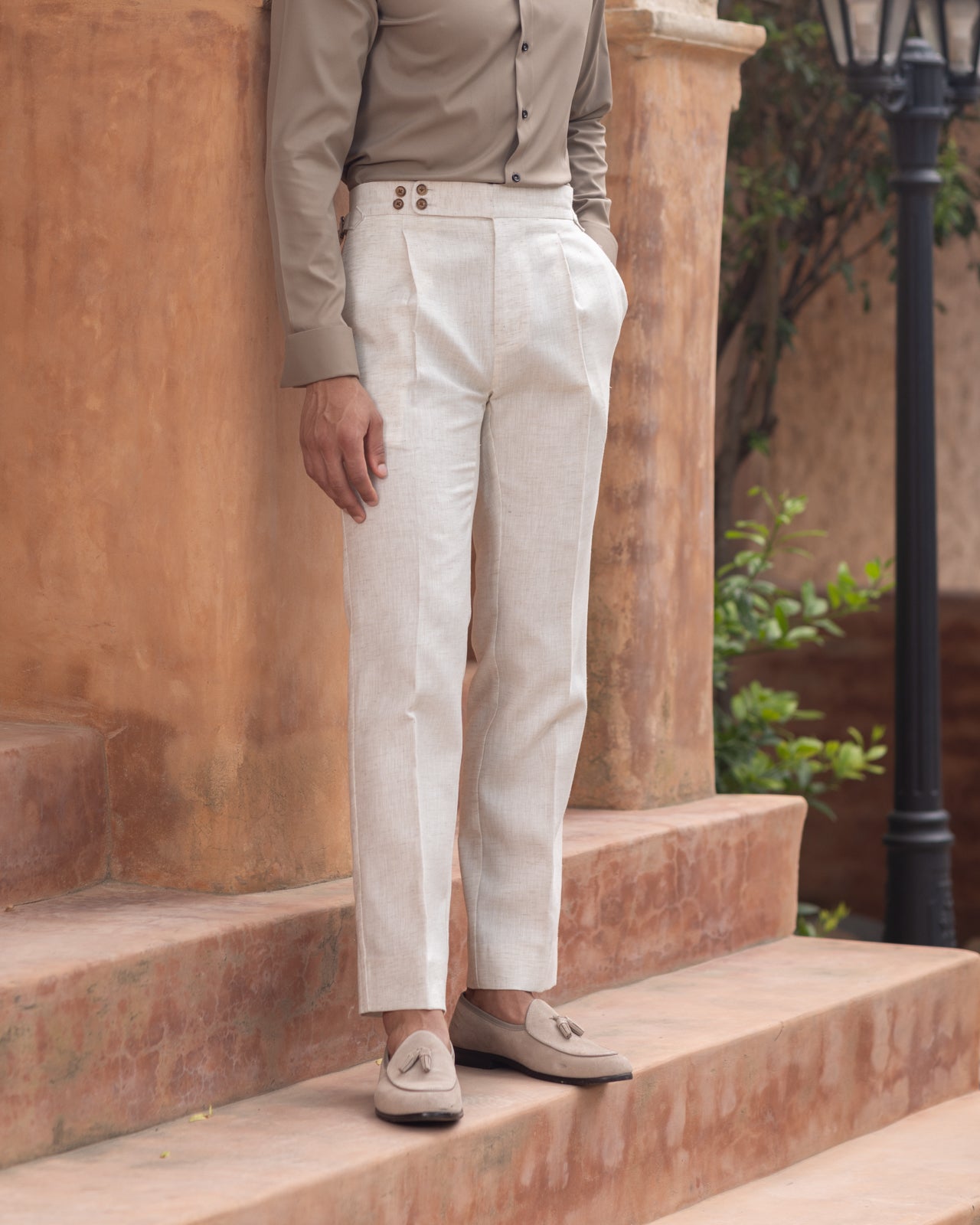 Ivory Linen Single Pleated Gurkha Trousers