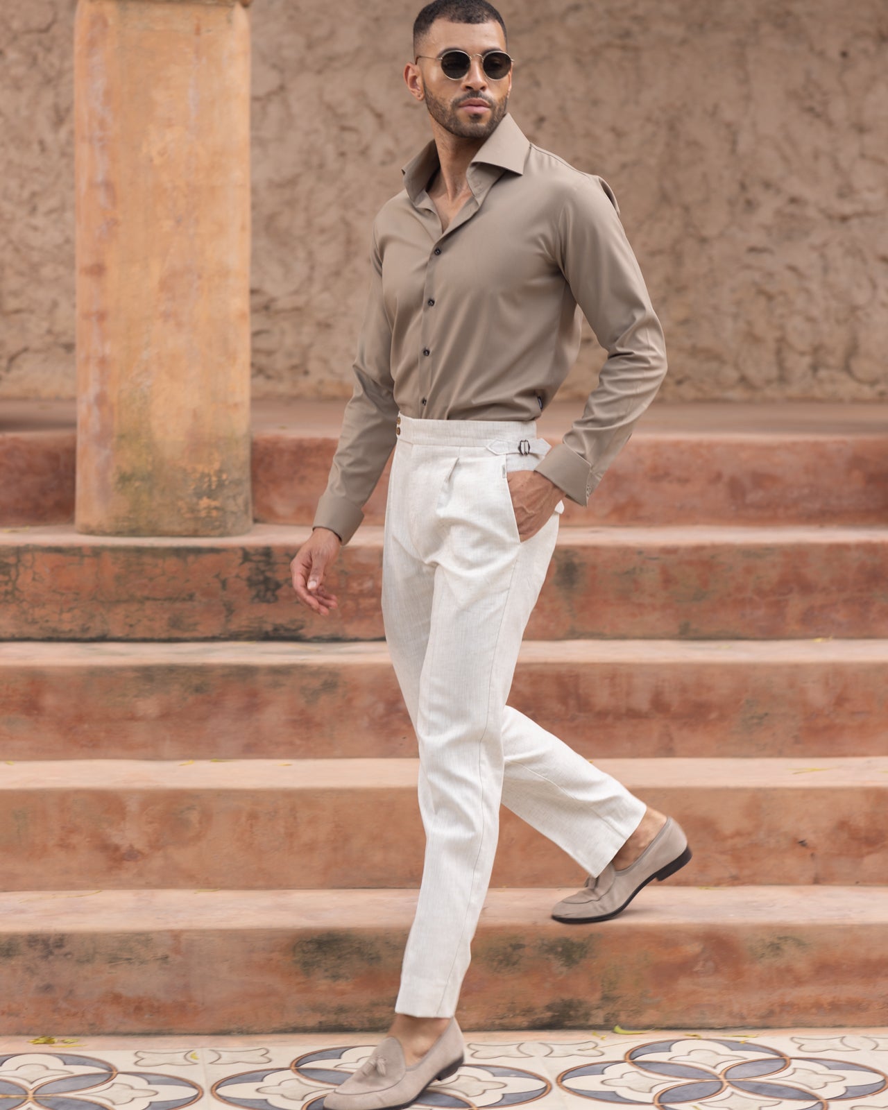 Ivory Linen Single Pleated Gurkha Trousers