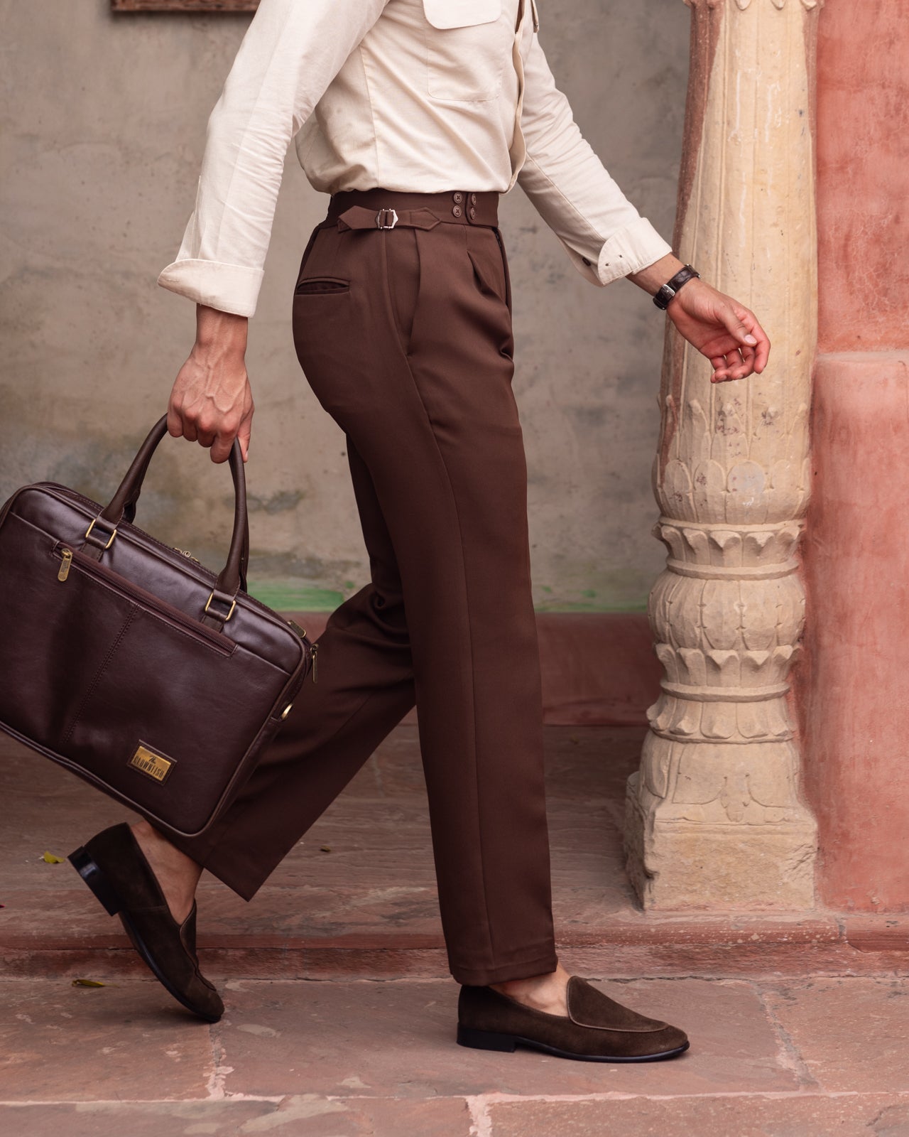 Mahogany Single Pleated Gurkha Trousers