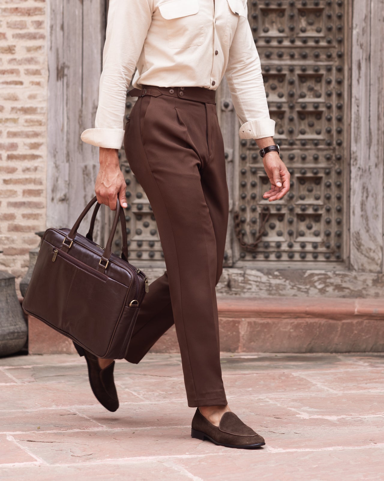 Mahogany Single Pleated Gurkha Trousers
