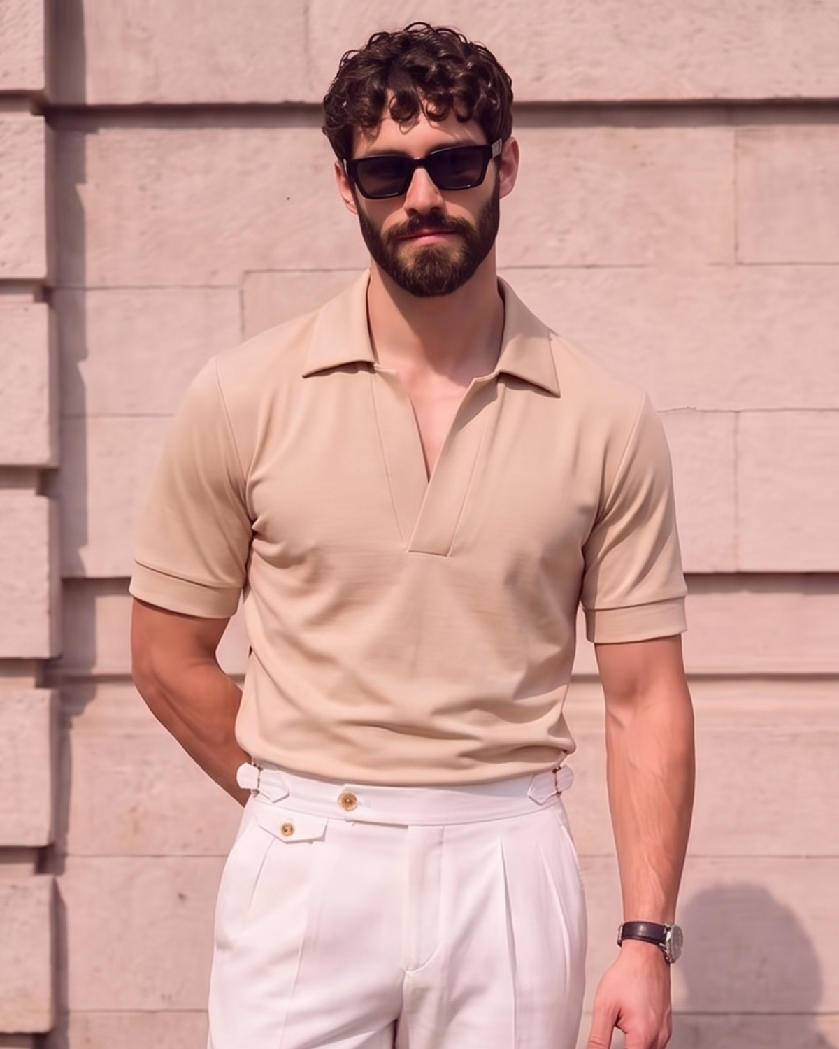 Marfil Beige Seamless Placket Polo (Half/Full Sleeves)