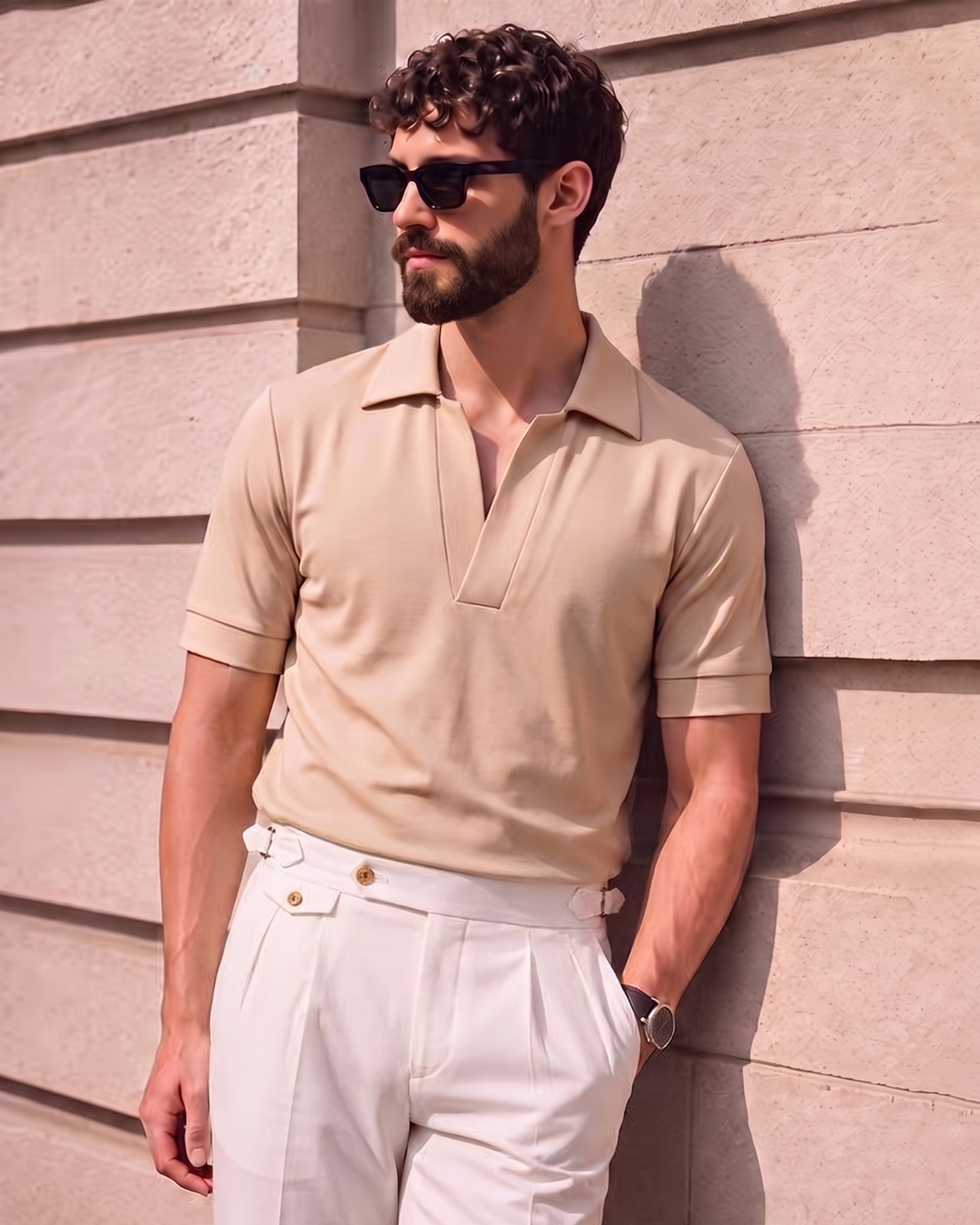Marfil Beige Seamless Placket Polo (Half/Full Sleeves)