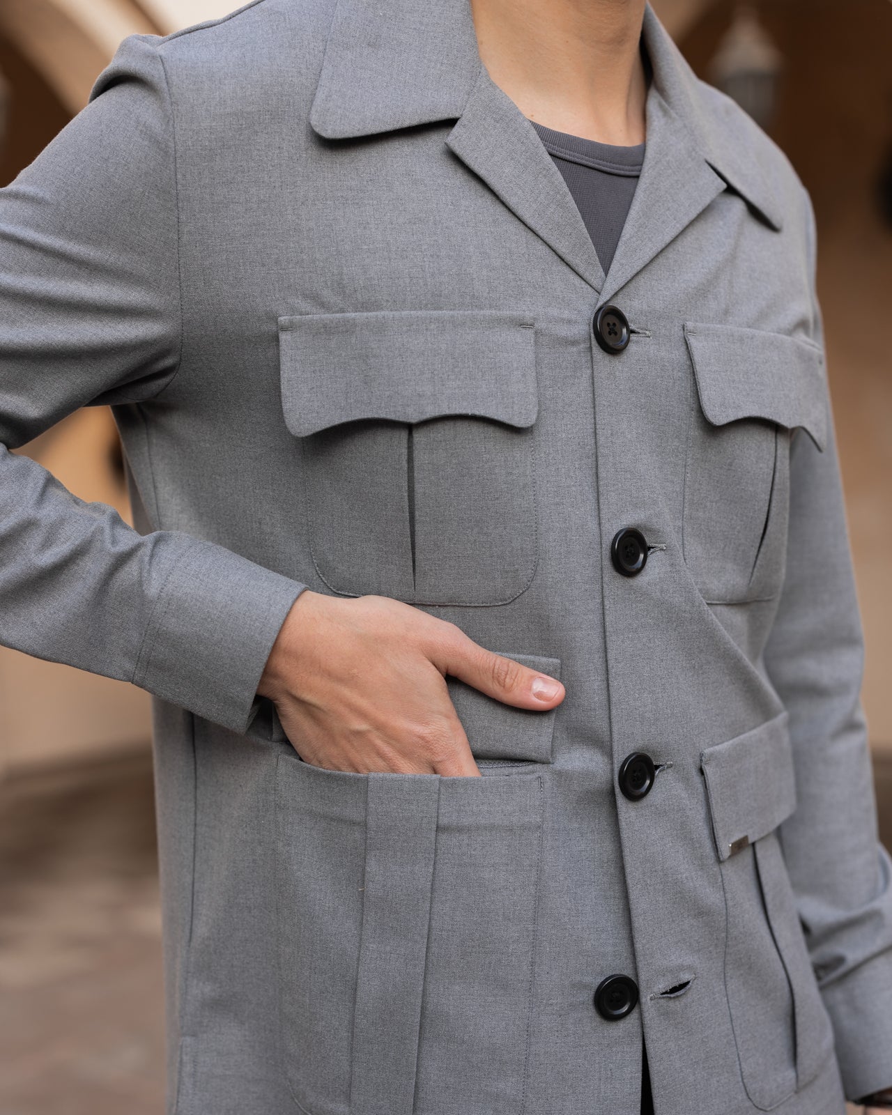 Melange Grey Safari Overshirt