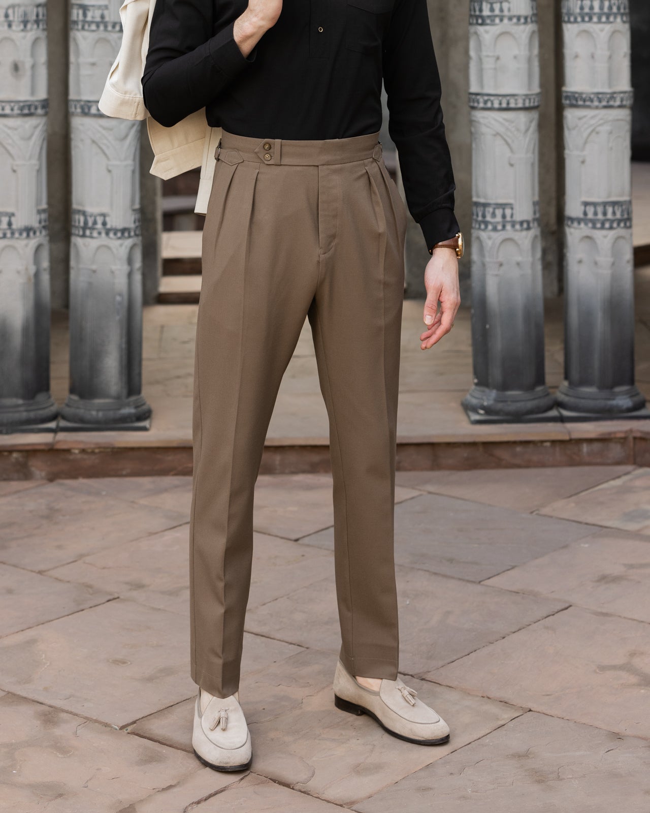 Mocha Brown Double Pleated Gurkha Trousers