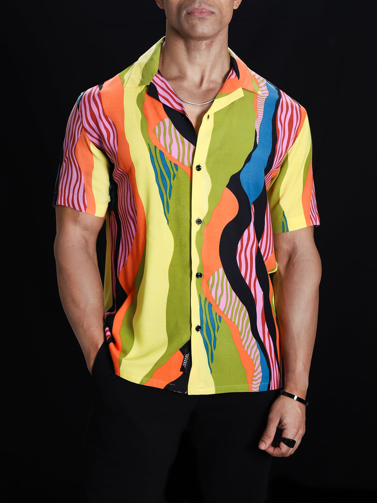 Multicolor Abstract Print Cuban Shirt - Main Image