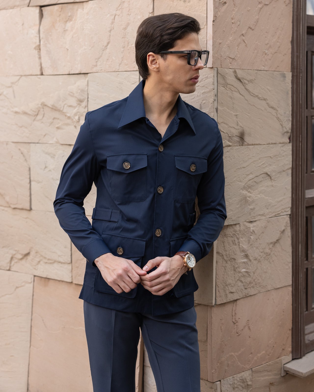 Navy Blue Stefan Field Safari Shirt