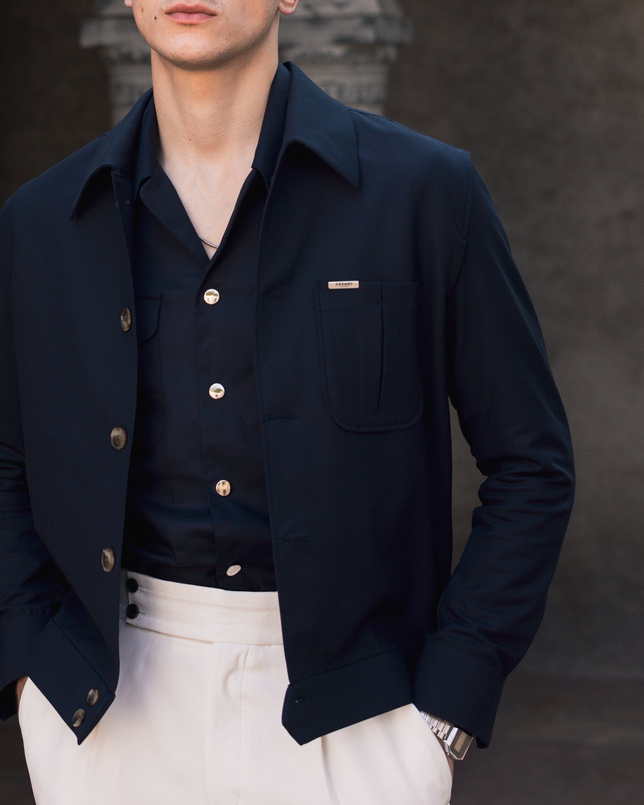 Navy Tailored Trucker Shacket