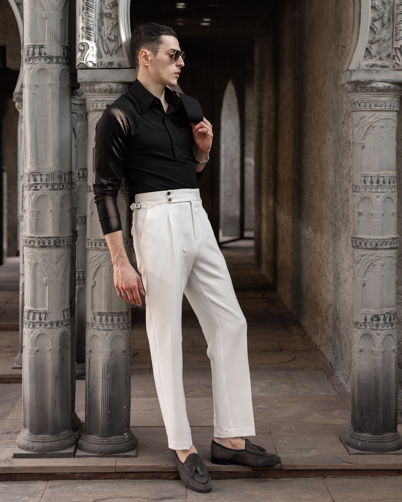 Onyx Black High Collar Polo Shirt (Half/Full Sleeves)