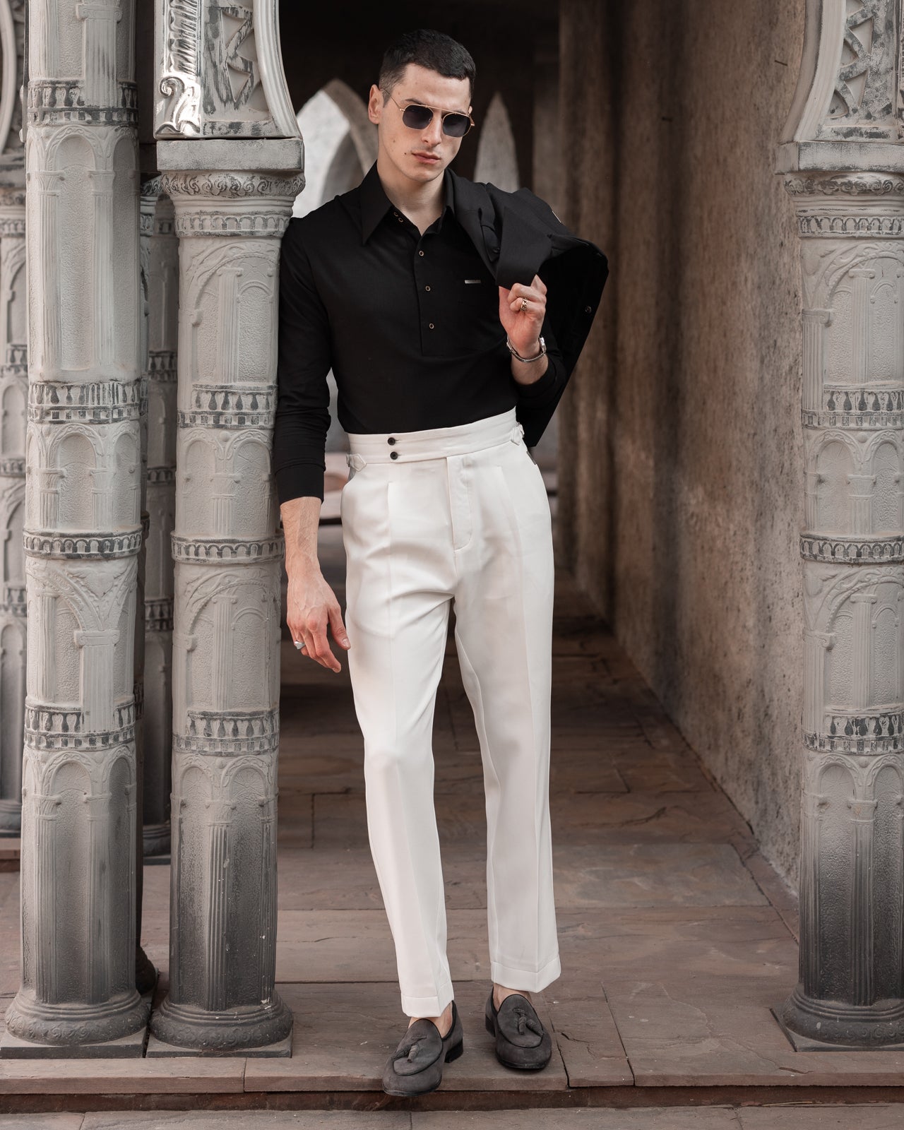 Onyx Black High Collar Polo Shirt (Half/Full Sleeves)