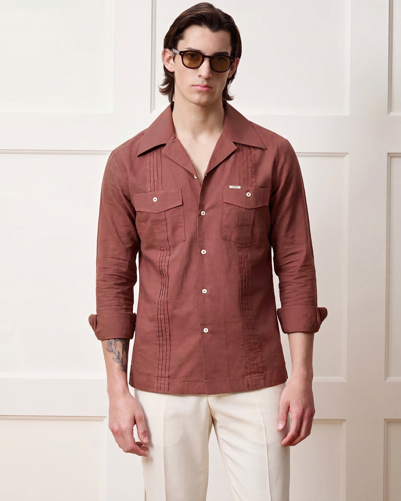 Pantone Rust Pleated Cuban Shirt