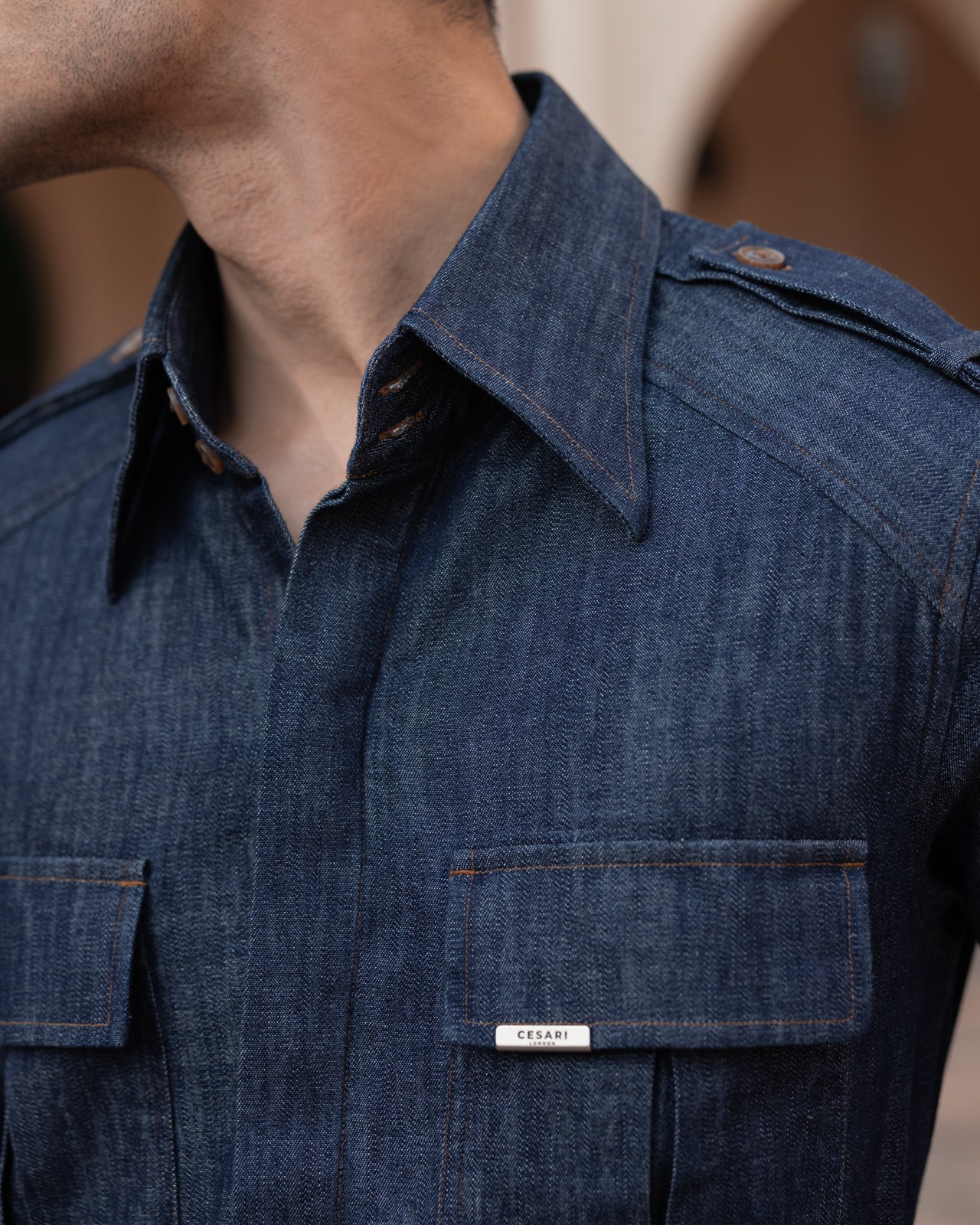 60’s Raw Denim Topstitched Field Shirt