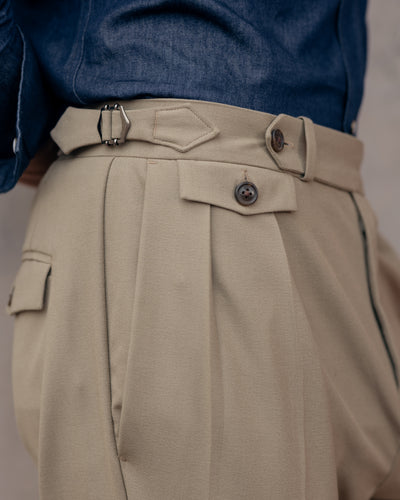 Sand Stone Double Pleated Italian Trousers