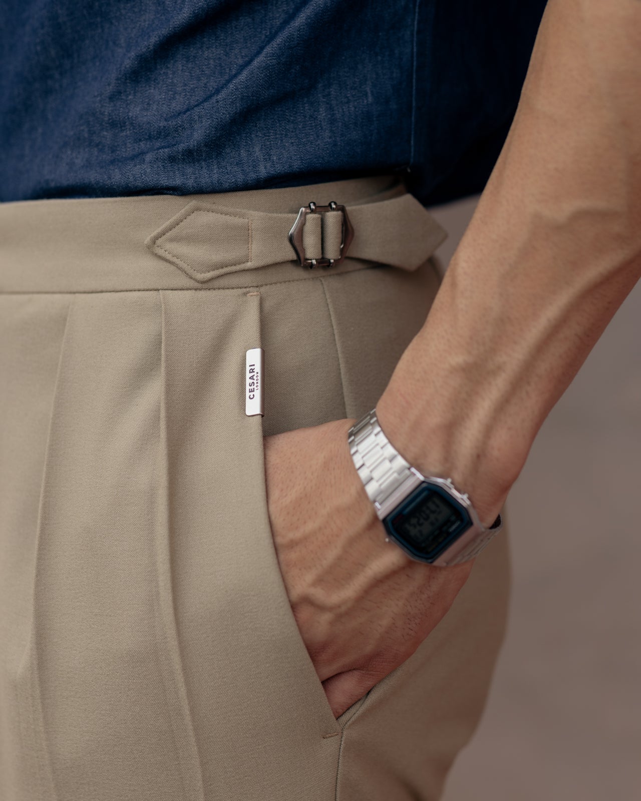 Sand Stone Double Pleated Italian Trousers (Fit 101 : Tapered Leg - Mid Rise)