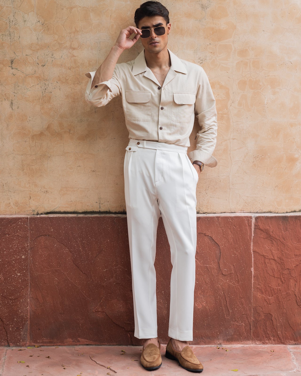 Sartorial White Double Pleated Italian Trousers