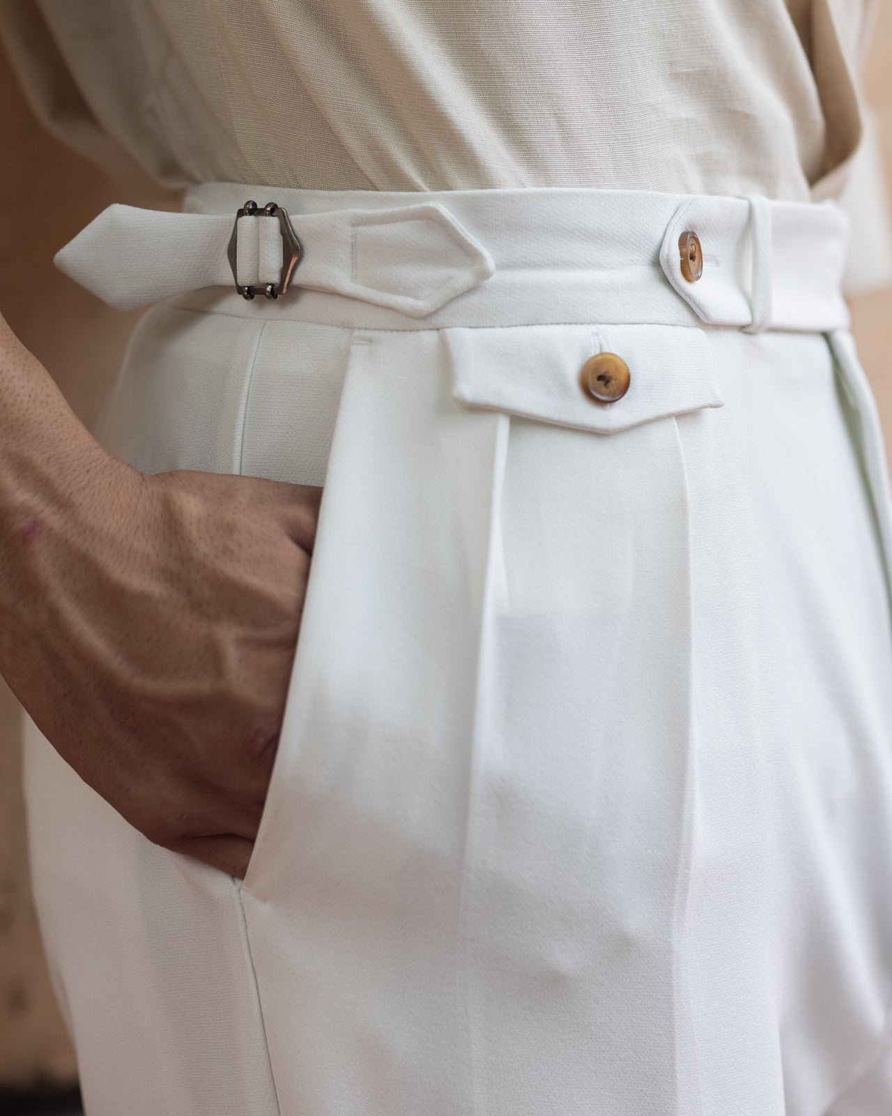 Sartorial White Double Pleated Italian Trousers