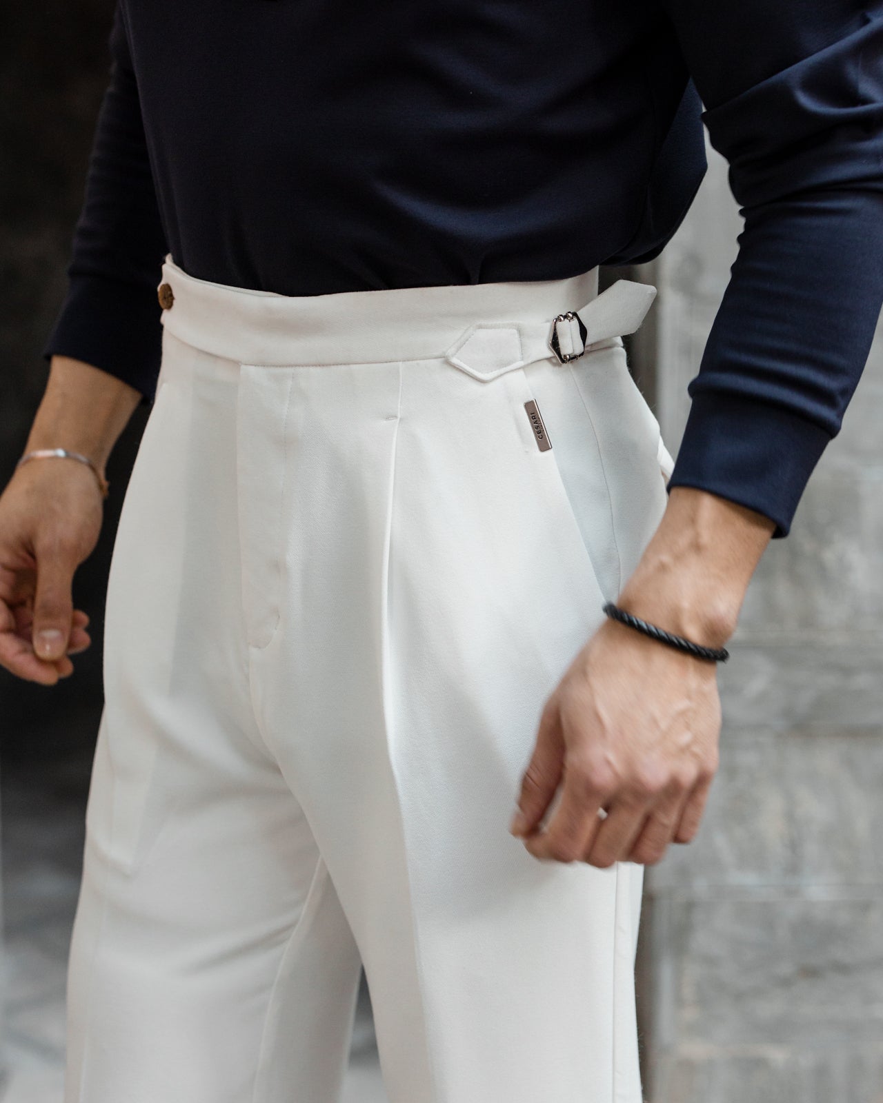 White Tailored Wide Single Pleated Trousers (Fit 301 : Tailored Wide Leg - High Rise)