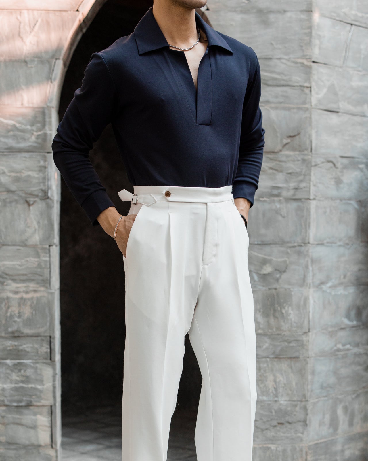 White Tailored Wide Single Pleated Trousers (Fit 301 : Tailored Wide Leg - High Rise)