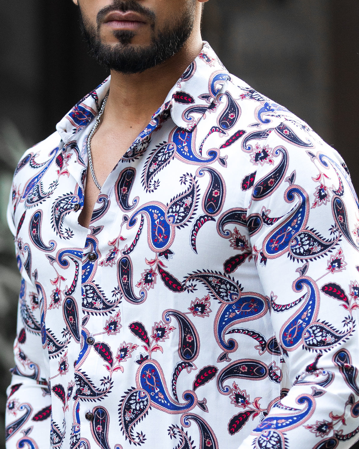 White Paisley Printed Viscose Shirt