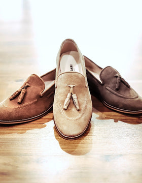 Italia Suede Tassel Loafers in Beige [Limited Edition] Men's Shoes - CESARI LONDON|Now in India