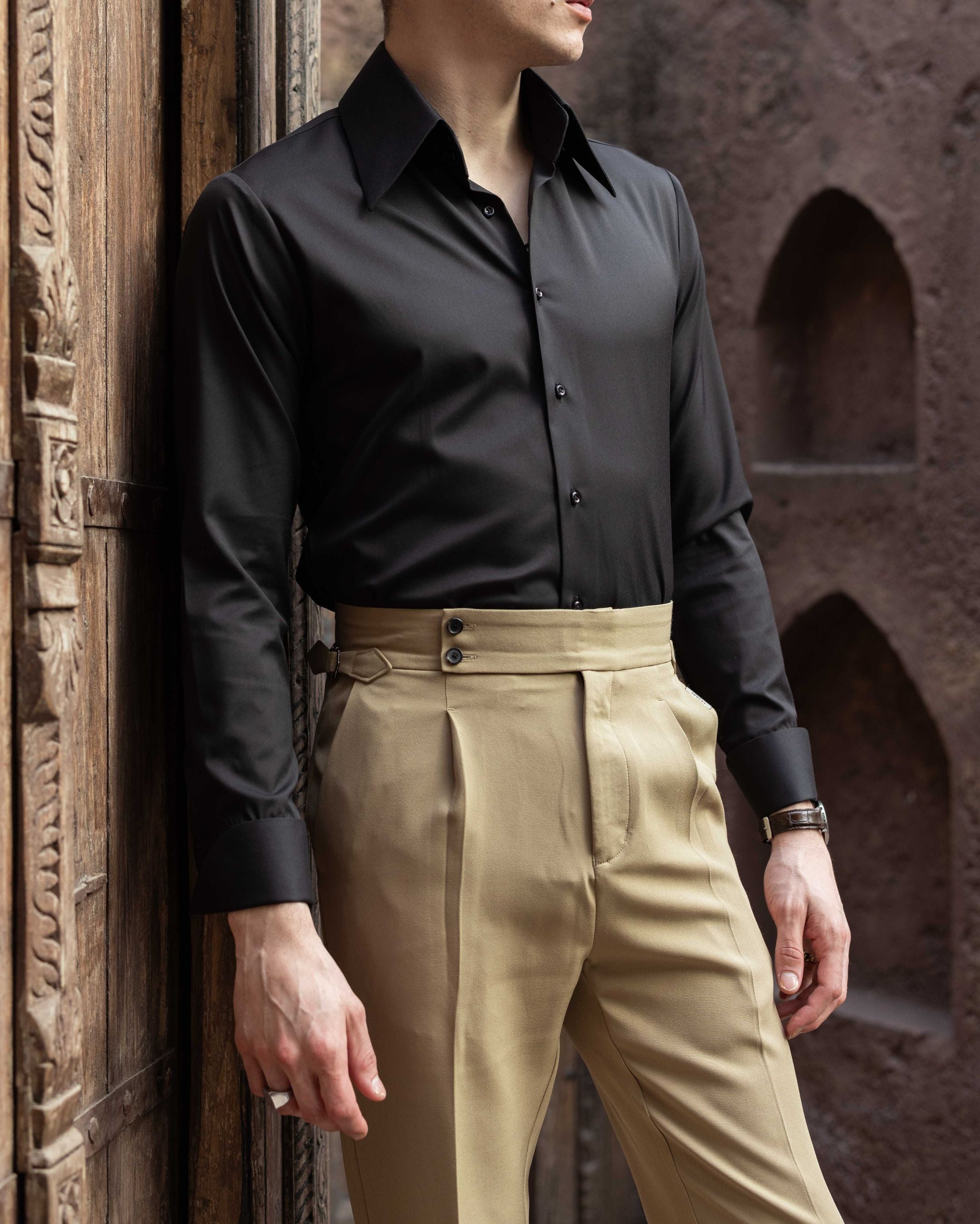 Desert Sand Single Pleated Gurkha Trousers (Fit 201 : Tailored Straight - High Rise)