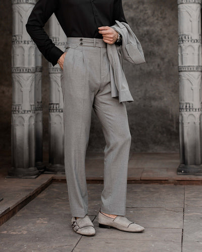 Melange Grey Double Tab Gurkha Trousers