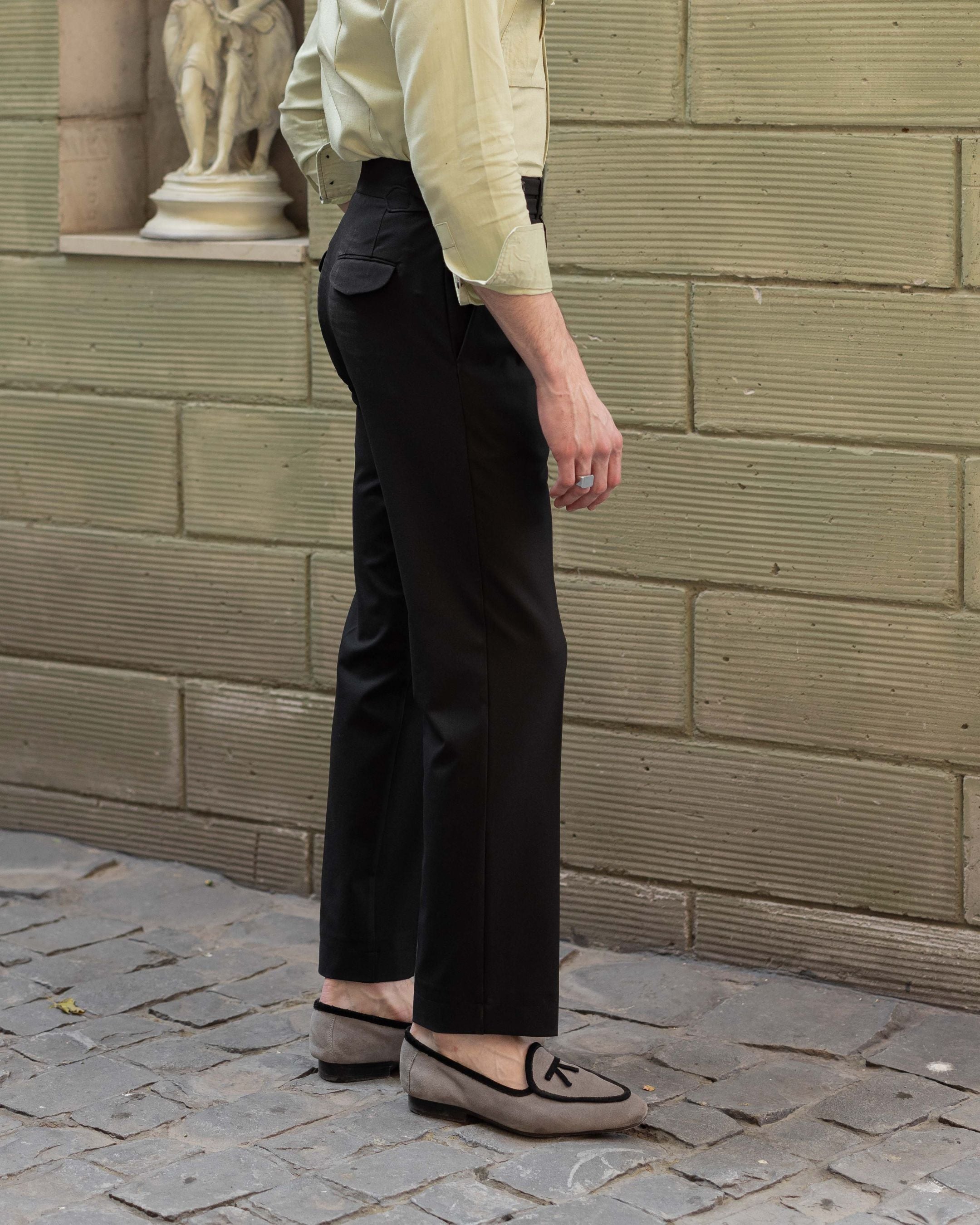 Black Double Tab Gurkha Trousers (Fit 201 : Tailored Straight - High Rise)