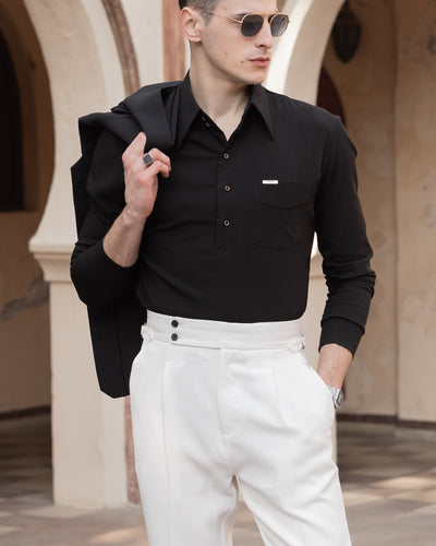 Onyx Black High Collar Polo Shirt (Half/Full Sleeves)