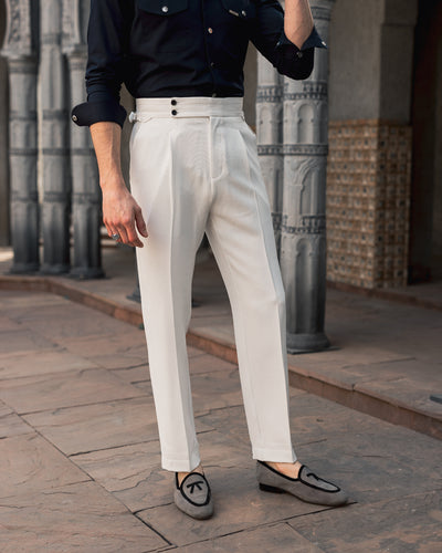 White Single Pleated Gurkha Trousers
