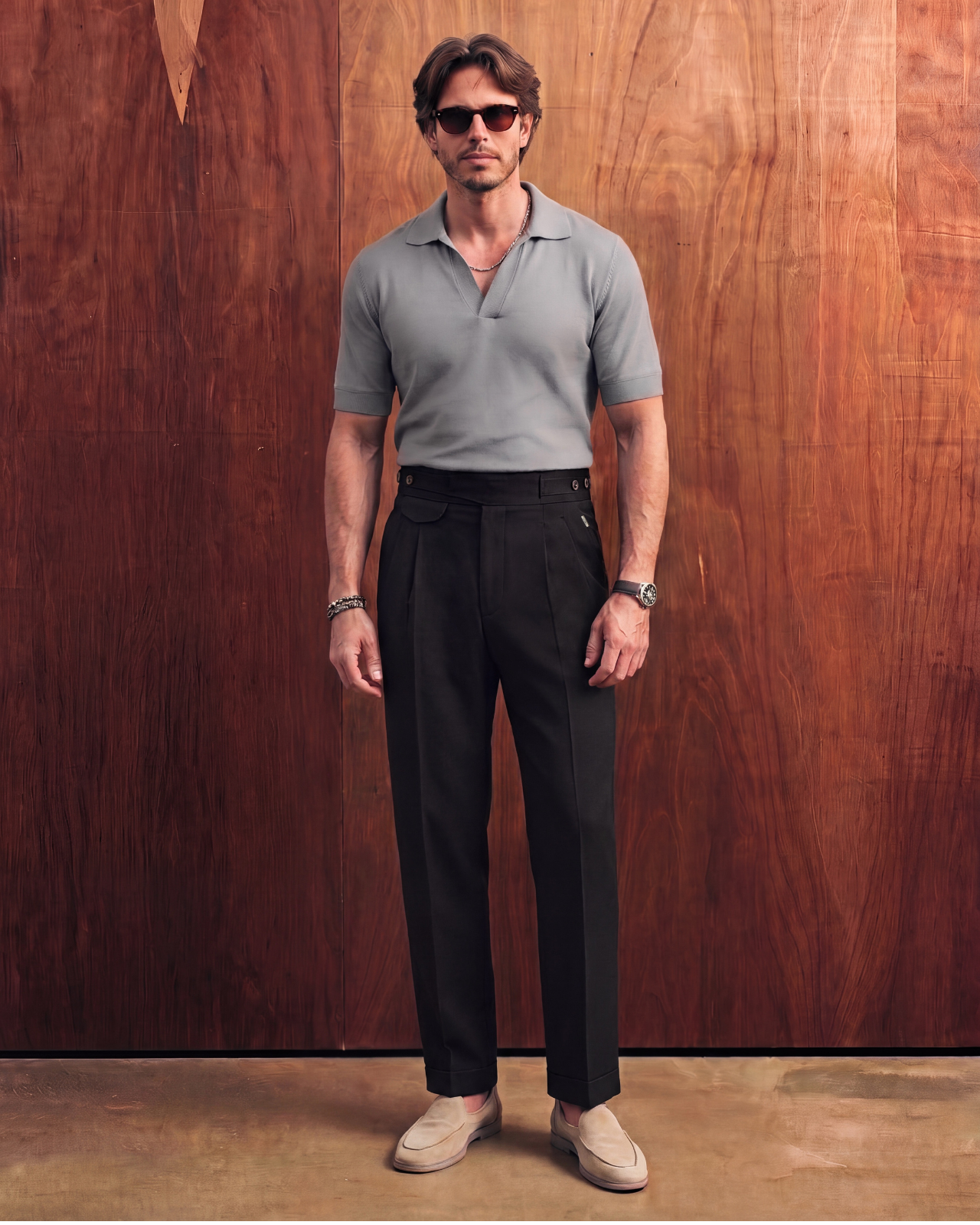 Black Seville Double Pleated Gurkha Trousers (Fit 201 : Tailored Straight - High Rise)