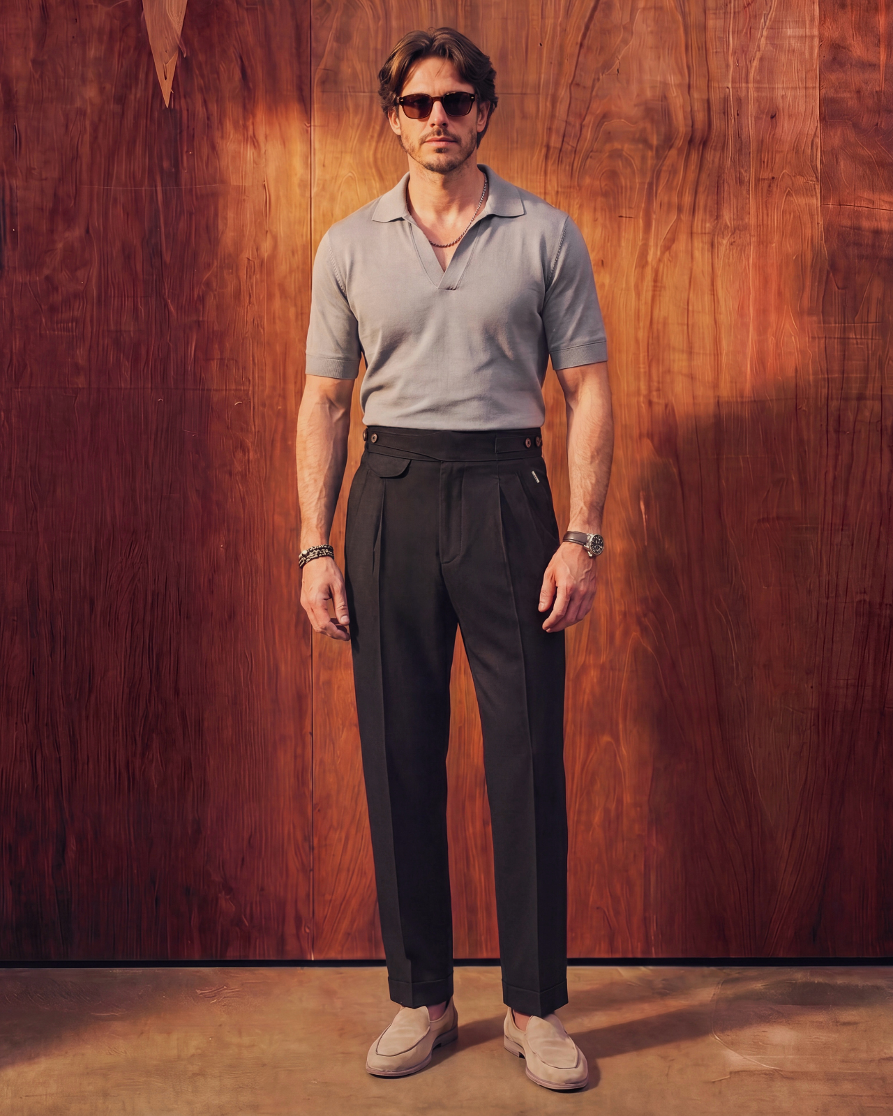 Black Seville Double Pleated Gurkha Trousers (Fit 201 : Tailored Straight - High Rise)