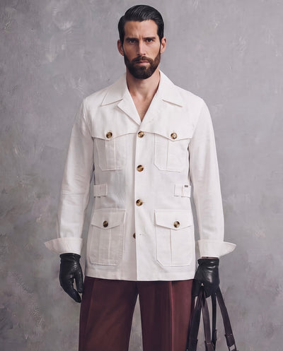 White Textured Marshal Safari Shirt