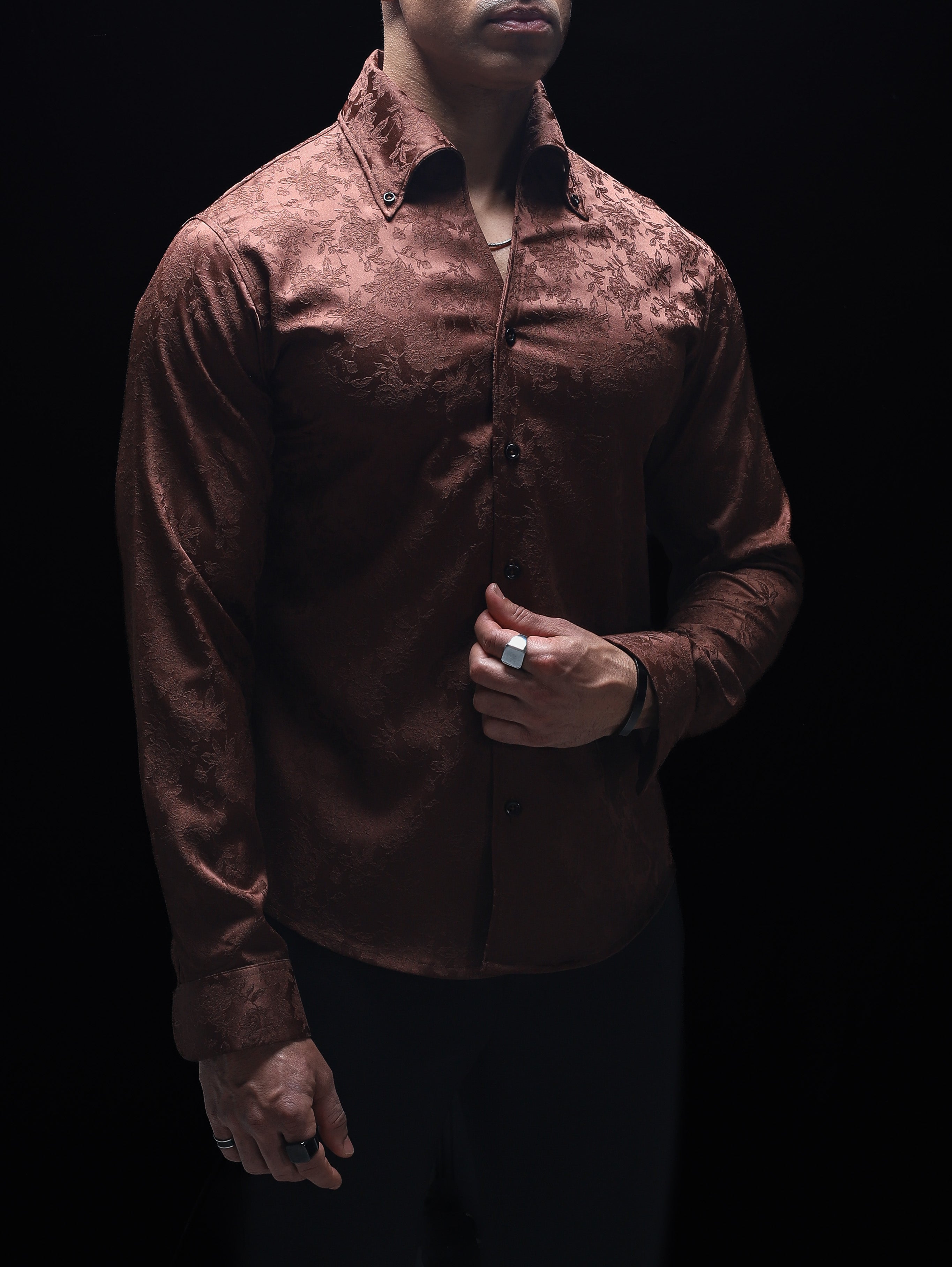 2.0 Mud Brown Jacquard Cooper Collar Shirt