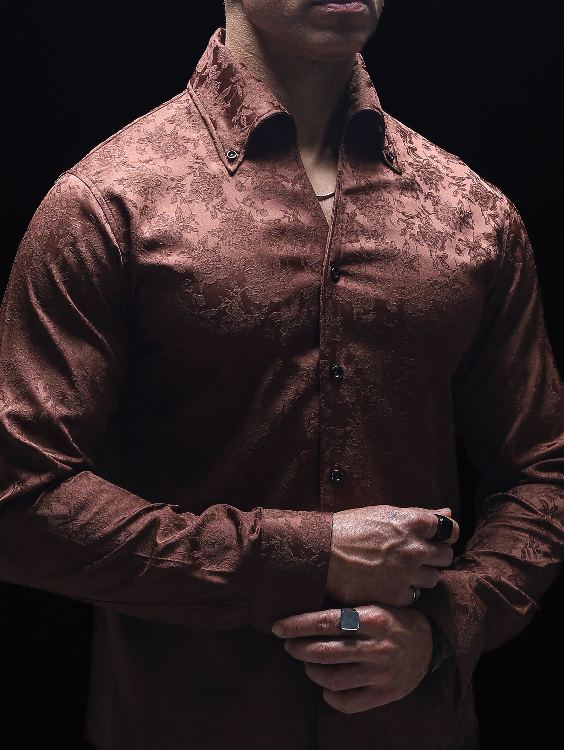 2.0 Mud Brown Jacquard Cooper Collar Shirt