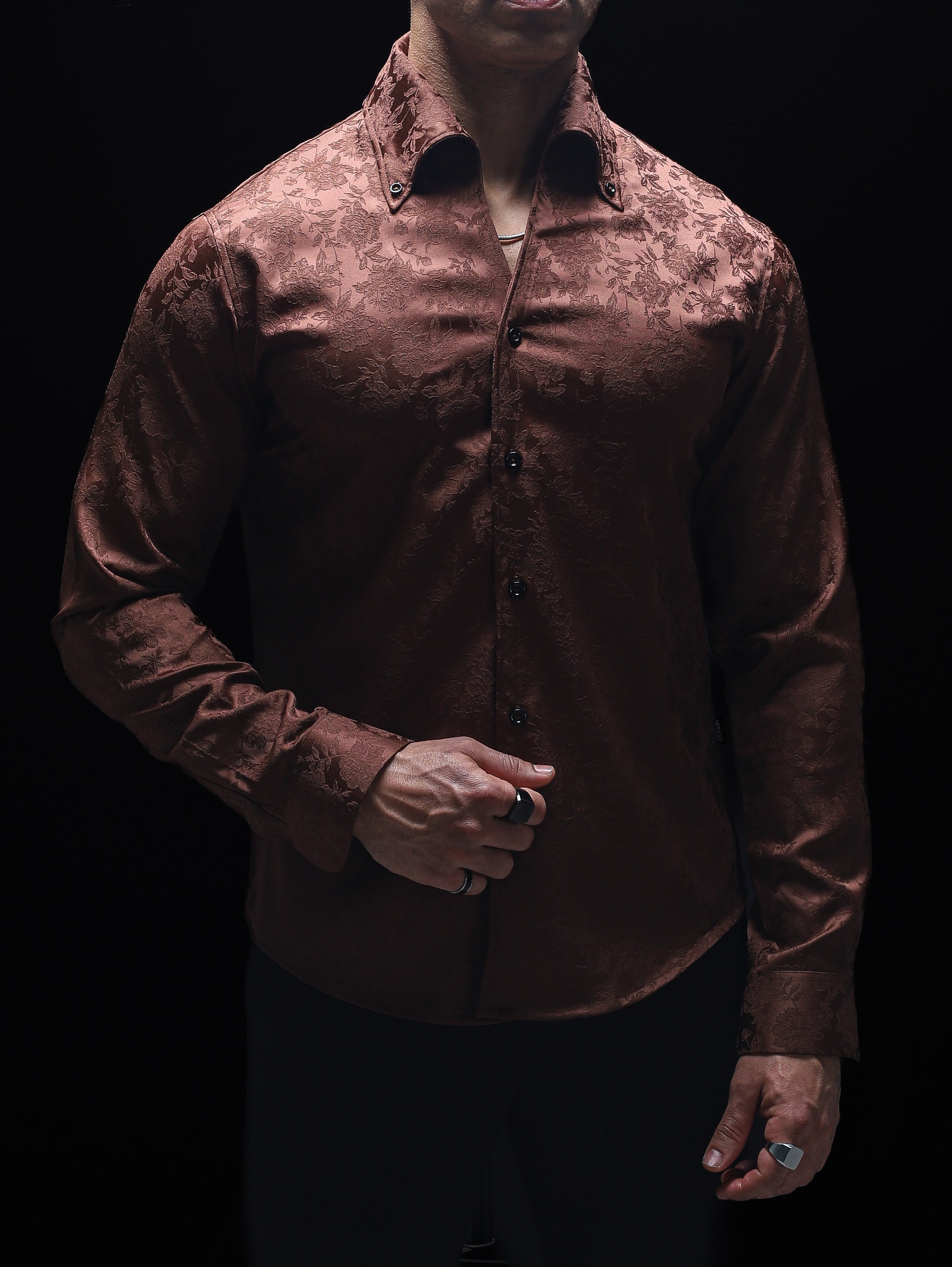 2.0 Mud Brown Jacquard Cooper Collar Shirt