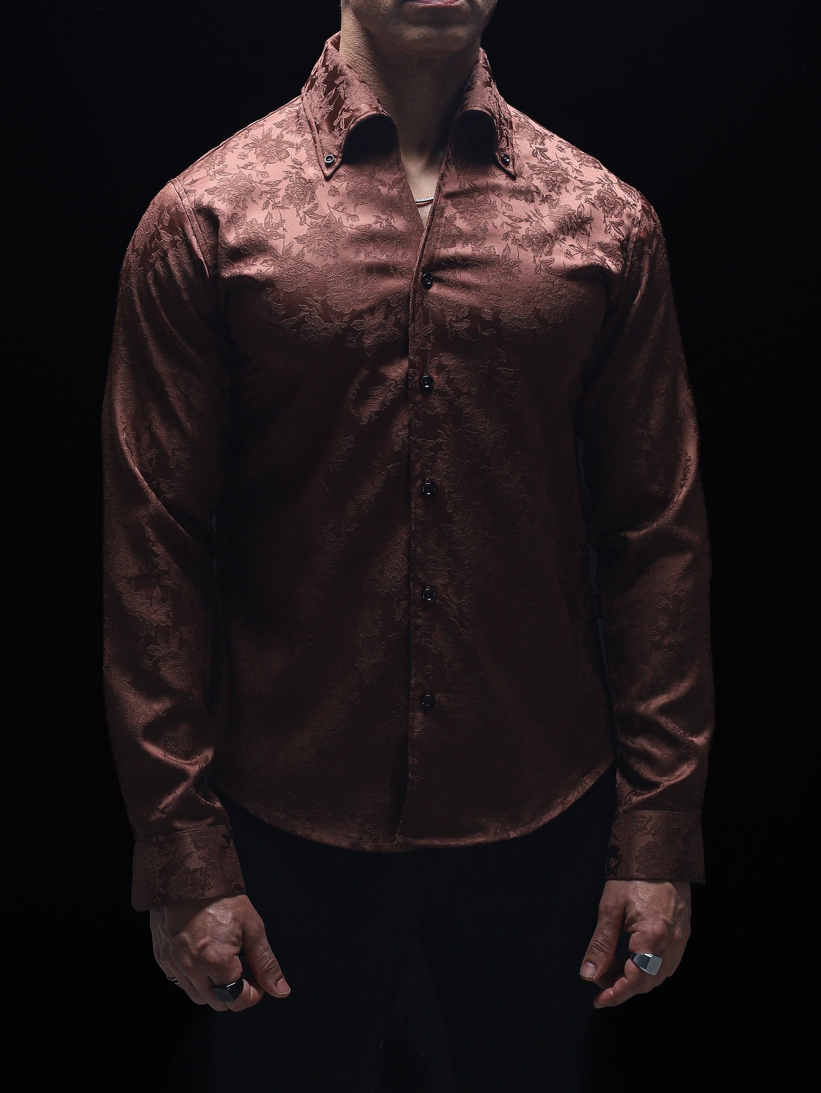 2.0 Mud Brown Jacquard Cooper Collar Shirt