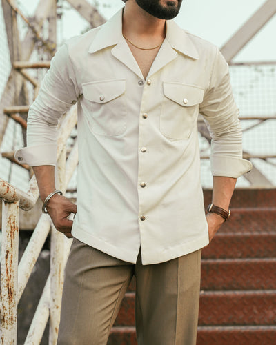 50's Wide Cuban Collar Off White Shirt (Limited Edition)