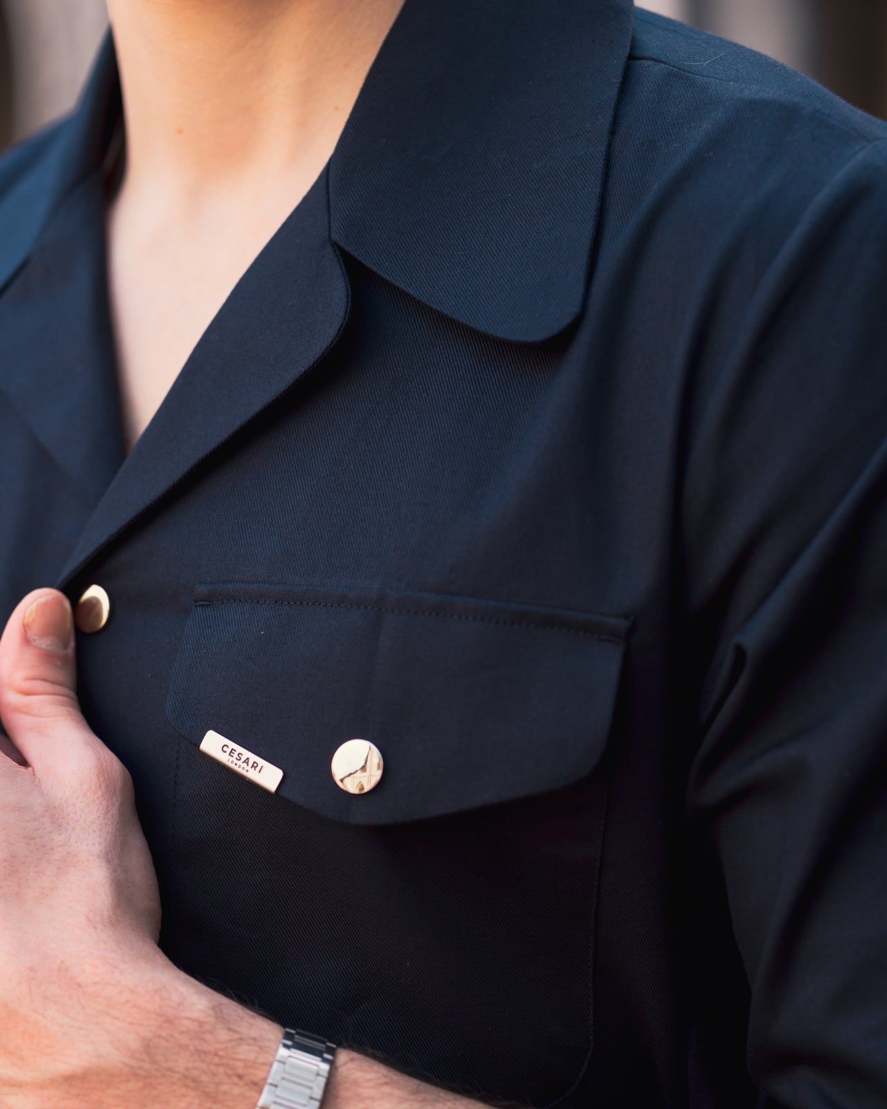 50's Wide Cuban Collar Navy Blue Shirt