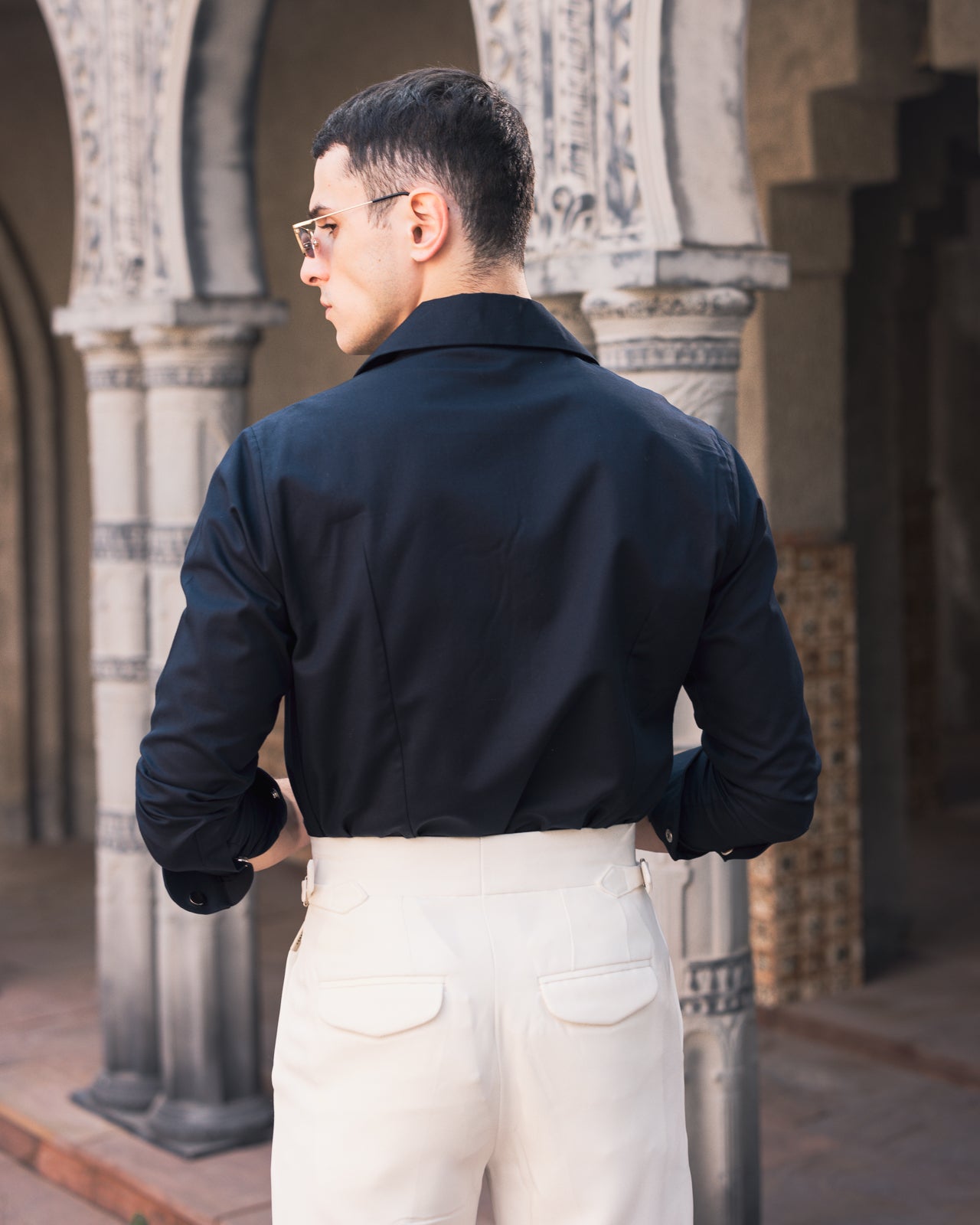 50's Wide Cuban Collar Navy Blue Shirt