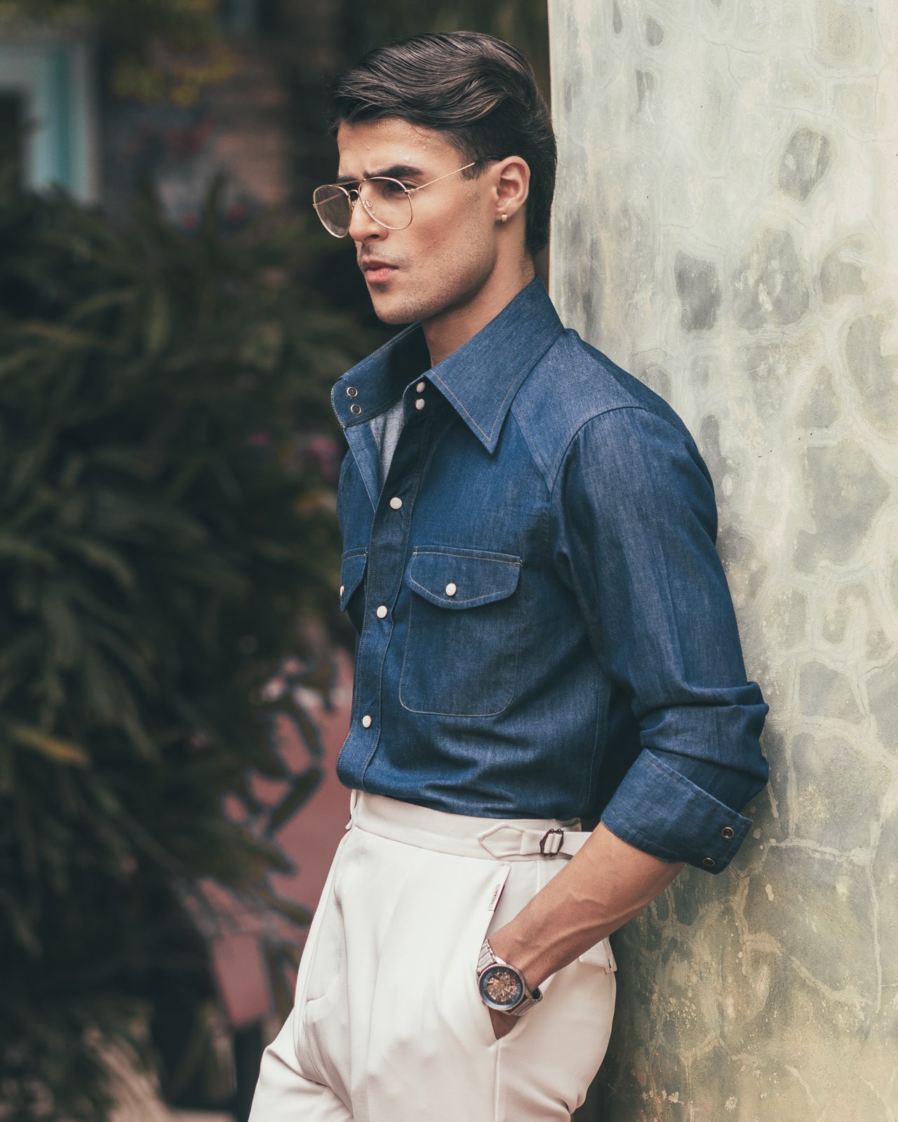 70's Long Collar Vintage Denim Shirt
