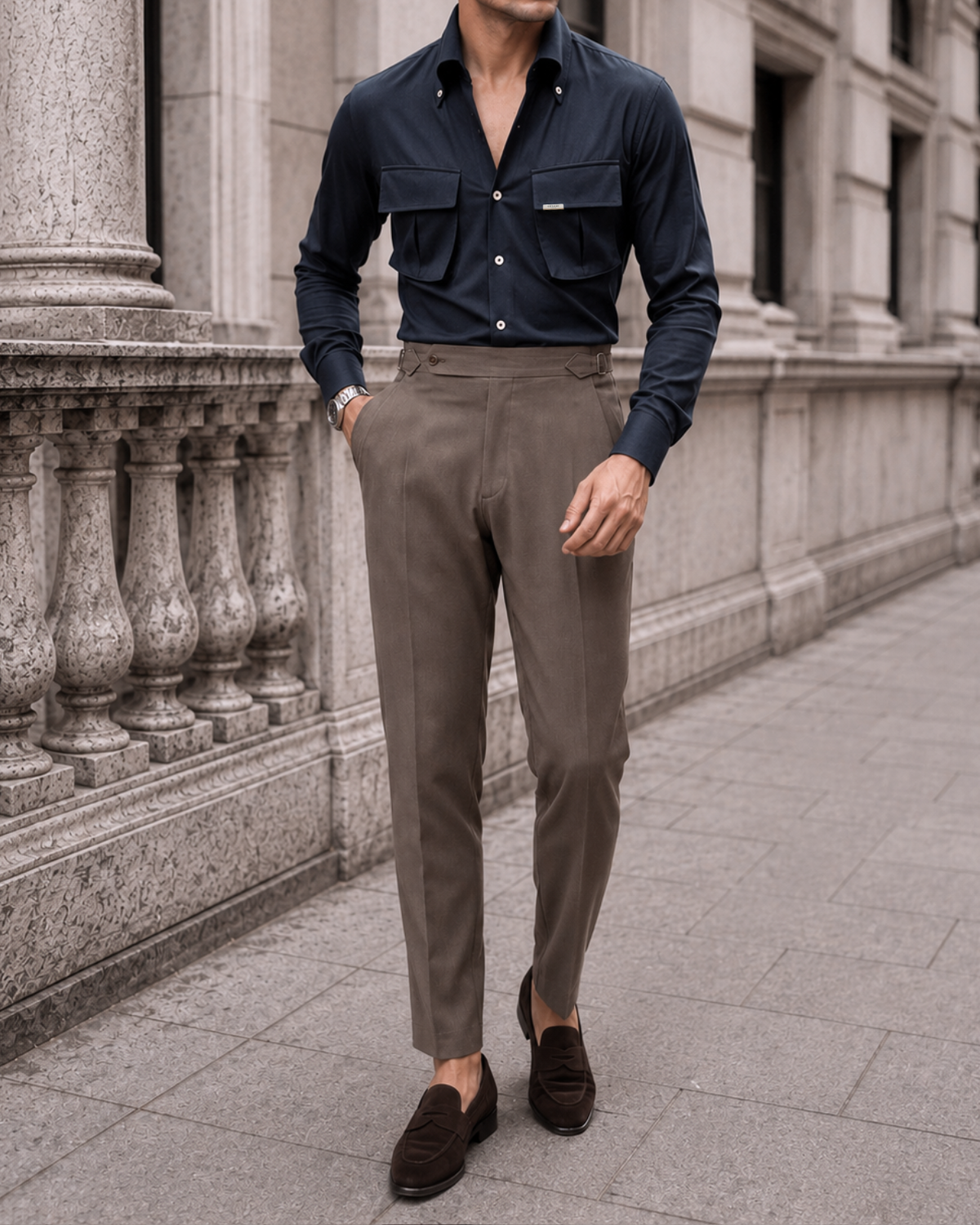 Brushed Brown Italian Trousers (Limited Edition) (Fit 101 : Tapered Leg - Mid Rise)