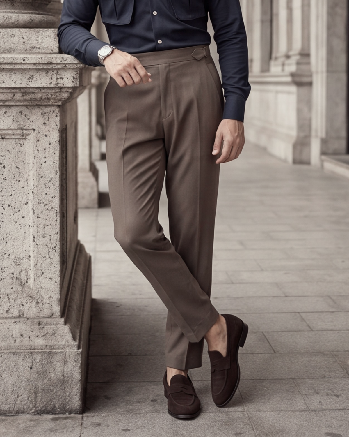 Brushed Brown Italian Trousers (Limited Edition) (Fit 101 : Tapered Leg - Mid Rise)