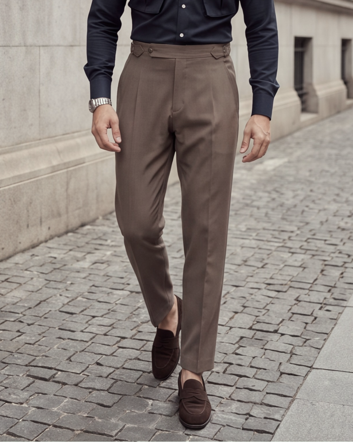 Brushed Brown Italian Trousers (Limited Edition) (Fit 101 : Tapered Leg - Mid Rise)