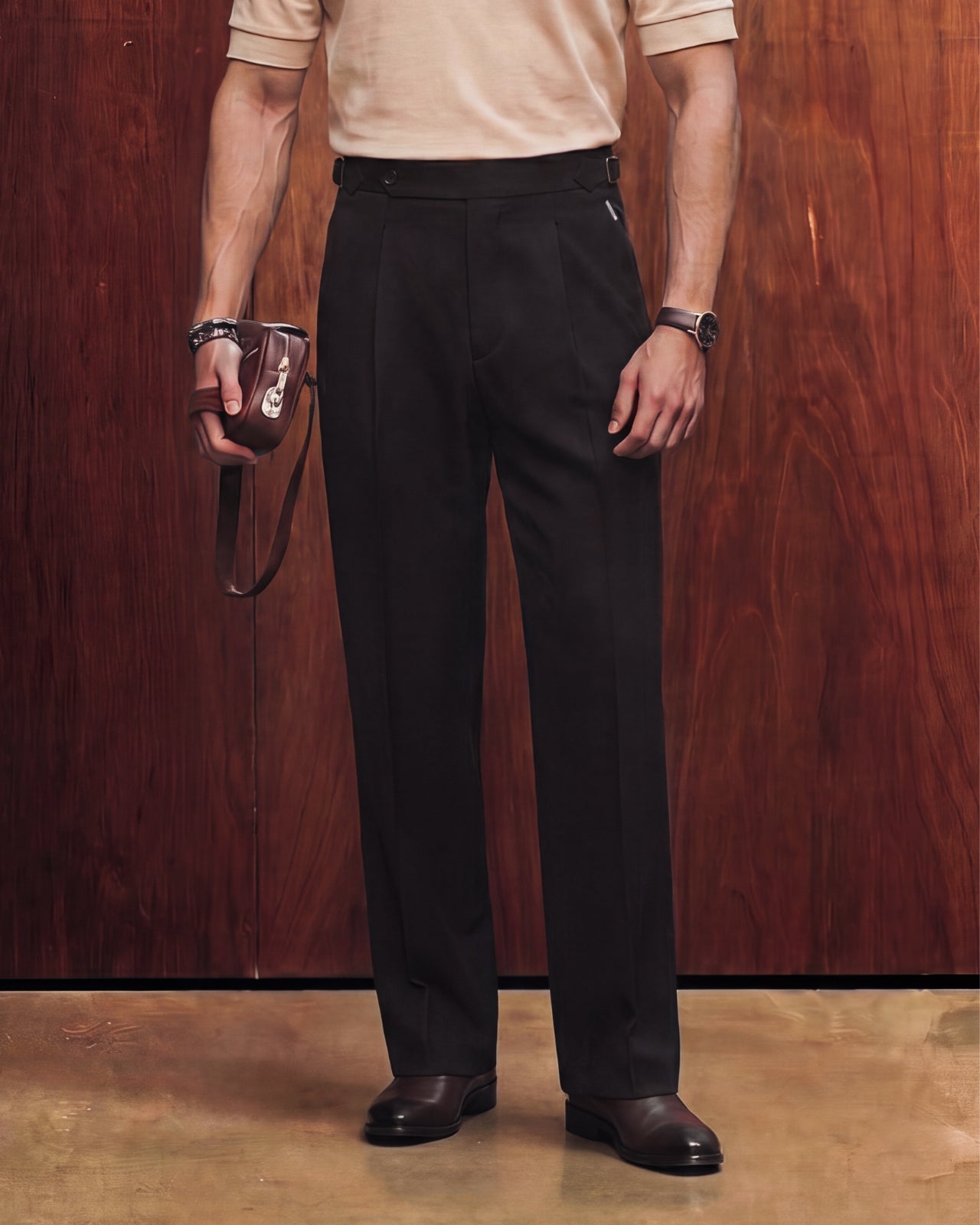 Black Tailored Wide Single Pleated Trousers (Fit 301 : Tailored Wide Leg - High Rise)