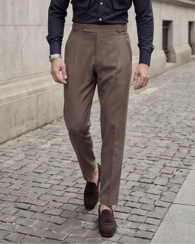 Brushed Brown Italian Trousers (Limited Edition) (Fit 101 : Tapered Leg - Mid Rise)