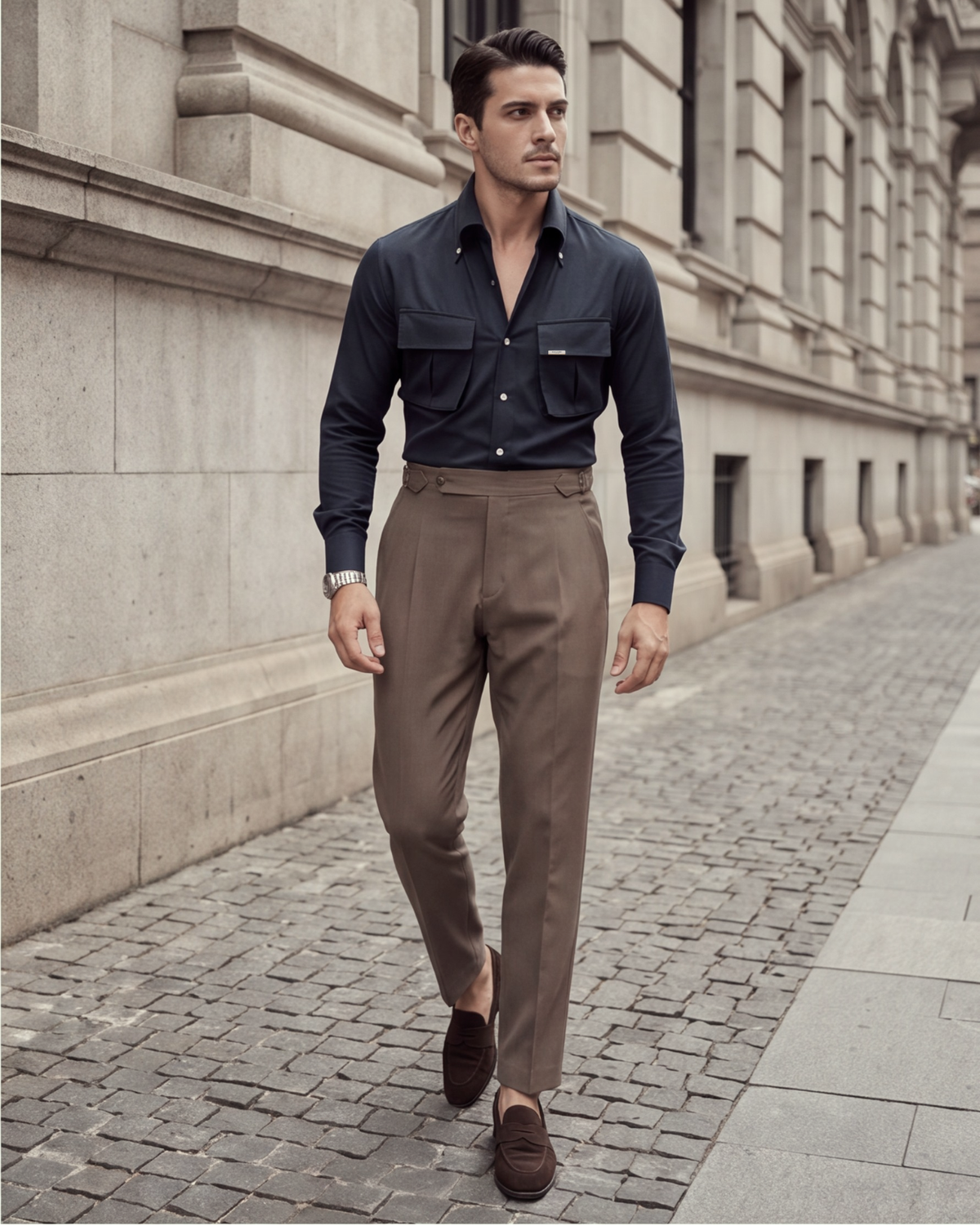 Brushed Brown Italian Trousers (Limited Edition) (Fit 101 : Tapered Leg - Mid Rise)