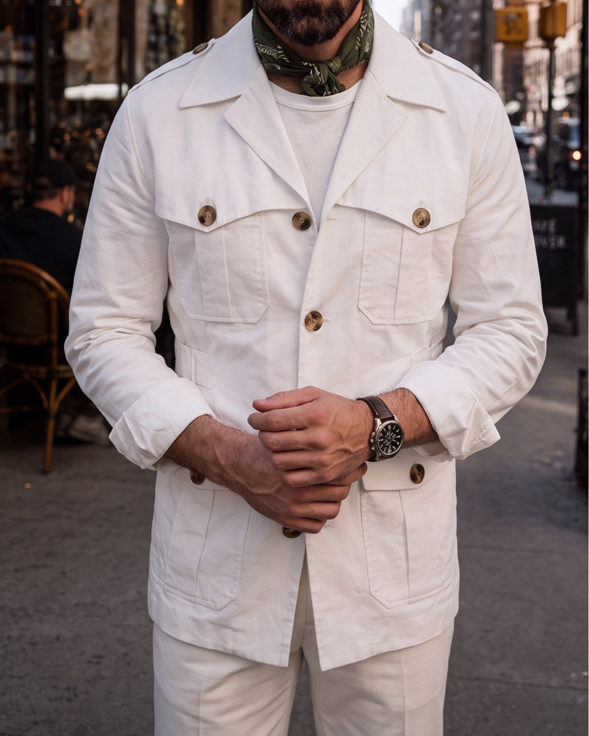 White Textured Marshal Safari Shirt