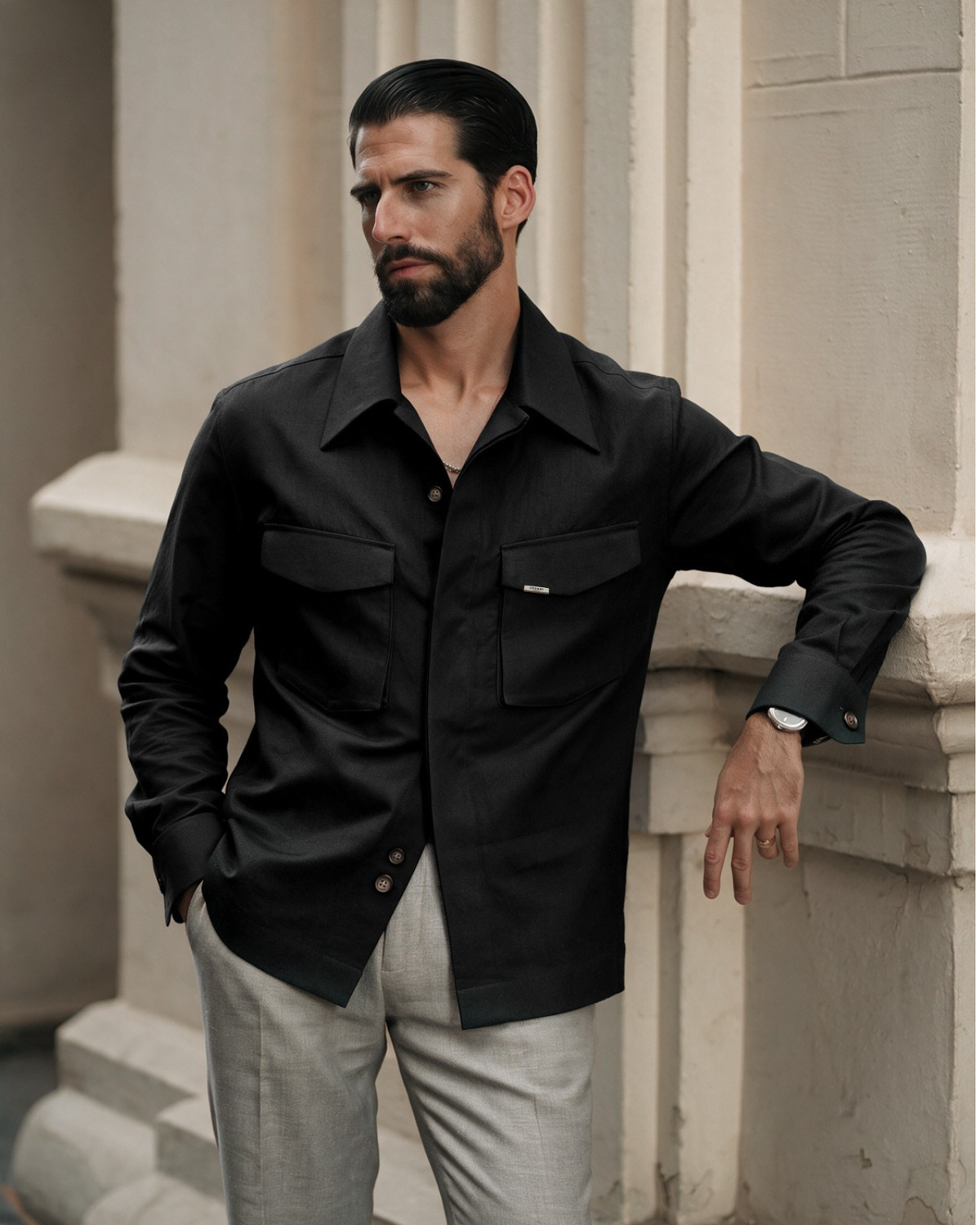 Black Boxy Pockets Elevated Shirt