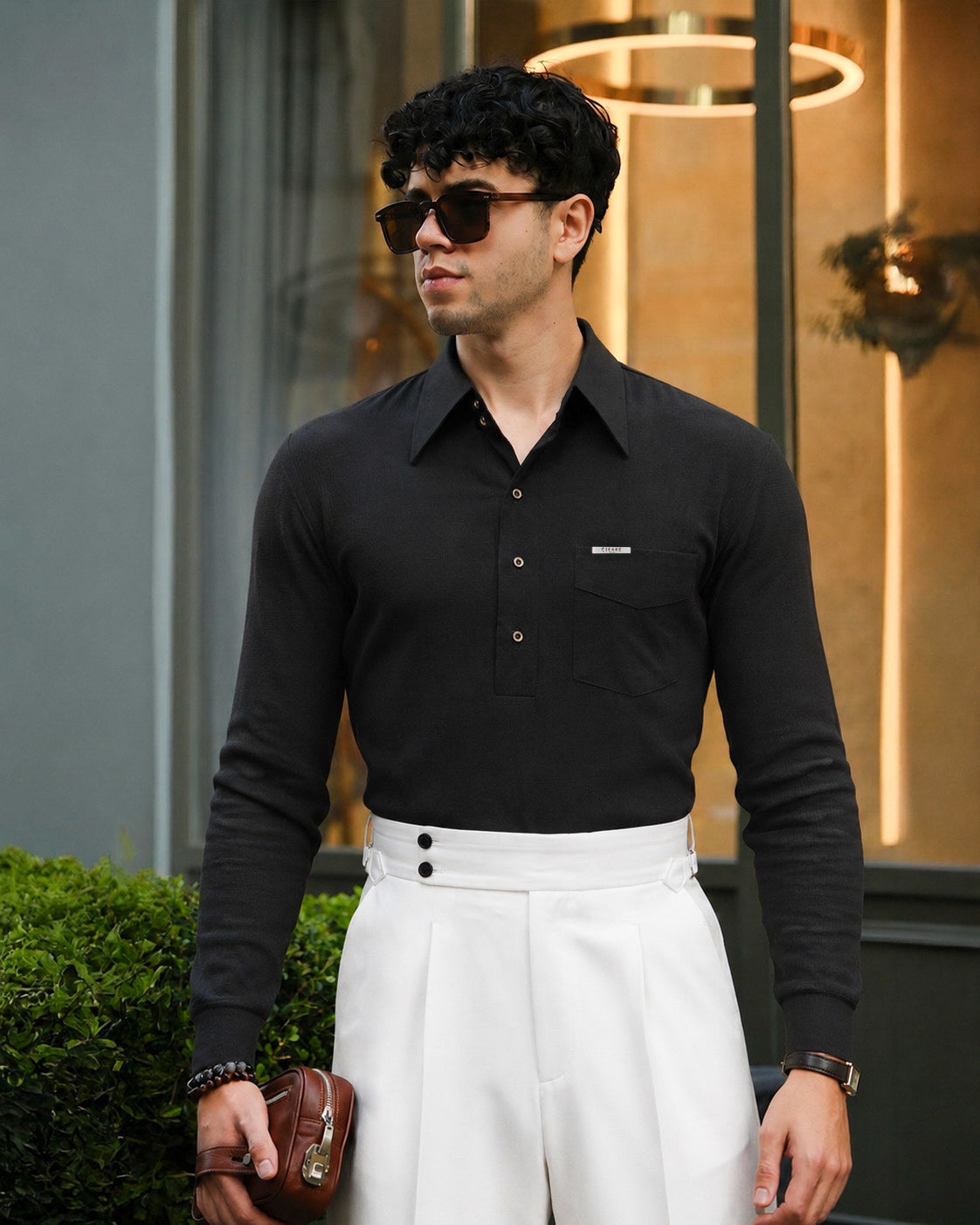 Onyx Black High Collar Polo Shirt (Half/Full Sleeves)